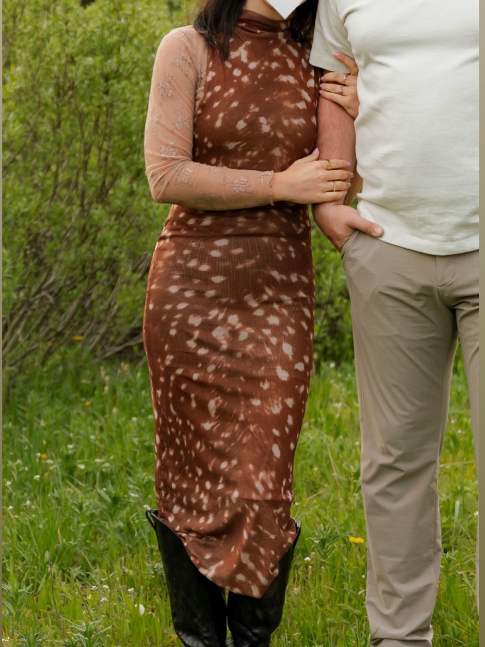 PrettyLittleThing Brown Deer Print Maxi Dress High Neck Tank Western Country